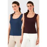 Lela Slim Fit Kalın Dantelli Kare Yaka Bürümcük 2'li Paket Bayan Atlet 5864979S2 İNDİGO-VİŞNE