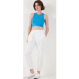 Lela Slim Fit Normal Bel Boru Paça Bayan Pantolon 668YP5372 BEYAZ