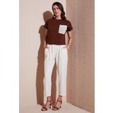 Lela Slim Fit Normal Bel Boru Paça Bayan Pantolon 668YP5372 TAŞ