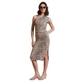 Lela Slim Fit Tek Omuzlu Yırtmaçlı Bağlama Detaylı Midi Elbise Bayan ELBİSE 5866272