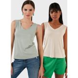 Lela Slim Fit V Yaka Kalın Askılı 2' li Paket Bayan Bluz 5864384S2 ÇAĞLA-TAŞ