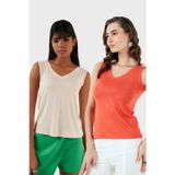 Lela Slim Fit V Yaka Kalın Askılı 2' li Paket Bayan Bluz 5864384S2 TAŞ-NAR ÇİÇEĞİ