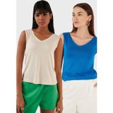 Lela Slim Fit V Yaka Kalın Askılı 2' li Paket Bayan Bluz 5864384S2 TAŞ-SAKS