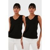 Lela Slim Fit V Yaka Kalın Askılı 2' Li Paket Bluz Bayan Bluz 5864384S2 - Siyah - Siyah