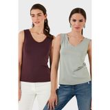 Lela Slim Fit V Yaka Kalın Askılı 2' Li Paket Bluz Bayan Bluz 5864384S2 - Yeşil - Bordo
