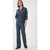 Lela Slim Fit Yüksek Bel Geniş Paça Dokulu Bayan Pantolon 5865944 İNDİGO