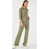 Lela Slim Fit Yüksek Bel Geniş Paça Dokulu Bayan Pantolon 5865944 Olive