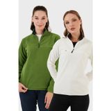 Lela Slim Fit Yumuşak Dokulu Anti-Pilling Tüylenme Yapmayan 2'li Paket Bayan Polar 5907000S2 Fıstık Yeşil-Ekru
