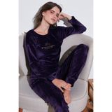 Lela Standart Fit Bisiklet Yaka Yumuşak Kadife Pijama Takımı Bayan PİJAMA TAKIMI 6094201