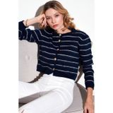Lela Standart Fit Çizgili Yumuşak Dokulu Crop Triko Bayan Hırka 4615551 LACİVERT