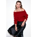 Lela Standart Fit Madonna Yaka Triko Kazak Bayan Kazak 4615216 - Kırmızı