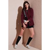 Lela Standart Fit Mono Yaka Desenli Astar Detaylı Blazer Bayan Ceket 6524003 BORDO