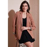 Lela Standart Fit Mono Yaka Desenli Astar Detaylı Blazer Bayan Ceket 6524003 CAMEL