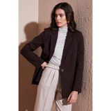 Lela Standart Fit Mono Yaka Desenli Astar Detaylı Blazer Bayan Ceket 6524003 KAHVE
