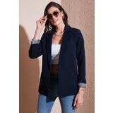 Lela Standart Fit Mono Yaka Desenli Astar Detaylı Blazer Bayan Ceket 6524003 LACİVERT