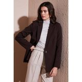 Lela Standart Fit Mono Yaka Desenli Astar Detaylı Blazer Ceket Bayan Ceket 6524003 - Kahve