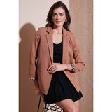Lela Standart Fit Mono Yaka Desenli Astar Detaylı Blazer Kadın Ceket6524003 - Camel