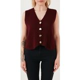 Lela Standart Fit V Yaka Düğmeli Triko Bayan Yelek 4616177 BORDO