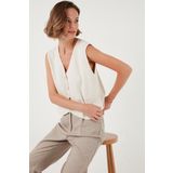 Lela Standart Fit V Yaka Düğmeli Triko Bayan Yelek 4616177 TAŞ