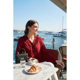 Lela Standart Fit V Yaka Fırfırlı Uzun Kollu Gömlek Bayan Gömlek 611GO00341 - 03R-Bordo - XL