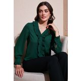 Lela Standart Fit V Yaka Fırfırlı Uzun Kollu Gömlek GÖMLEK 611GO00341