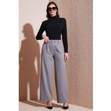 Lela Standart Fit Yüksek Bel Bol Paça Bayan Pantolon 6522280 GRİ