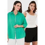 Lela Streç Pamuklu Oversize Fit 2' li Paket Bayan Gömlek-Atlet Set 67810014979S2 YEŞİL-EKRU