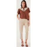 Lela Streç Pamuklu Regular Fit Yüksek Bel Düz Kısa Paça Kemerli Bayan Pantolon 668YP5335 TAŞ