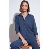 Lela Streç Regular Fit Dokulu Bayan Gömlek 5865975 İNDİGO
