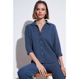 Lela Streç Regular Fit Dokulu Gömlek Bayan Gömlek 5865975 - Aindigo - XL