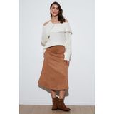 Lela Streç Regular Fit Yüksek Bel Midi Boy Süet Çan Etek Bayan Etek 5866180 - Vizon