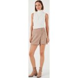 Lela Streç Slim Fit Asimetrik Kesim Fermuarlı Kışlık Bayan Şort Etek 5865969 VİZON