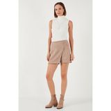 Lela Streç Slim Fit Asimetrik Kesim Fermuarlı Kışlık Şort Etek Bayan Şort Etek 5865969 - Vizon