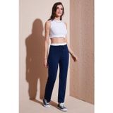Lela Streç Slim Fit Yüksek Bel Geniş Paça Çimalı Bayan Eşofman Altı 5866078 LACİVERT