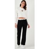 Lela Streç Slim Fit Yüksek Bel Geniş Paça Çimalı Bayan Eşofman Altı 5866078 SİYAH