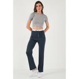 Lela Streç Slim Fit Yüksek Bel Geniş Paça Çimalı Eşofman Altı Bayan Eşofman Altı 5866078 - Füme