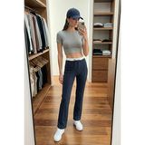 Lela Streç Slim Fit Yüksek Bel Geniş Paça Çimalı Eşofman Altı Bayan Eşofman Altı 5866078 - XL - Füme