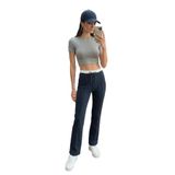 LELA Streç Slim Fit Yüksek Bel Geniş Paça Çimalı Eşofman Altı, Gri, S Beden