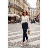 Lela Tapered Fit Yüksek Bel Daralan Paça Kemerli Havuç Bayan Pantolon 6923854 LACİVERT
