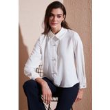 Lela Taşlı Regular Fit Gömlek Yaka Fermuarlı Bayan Bluz 611BZ0493 EKRU
