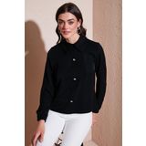 Lela Taşlı Regular Fit Gömlek Yaka Fermuarlı Bayan Bluz 611BZ0493 SİYAH