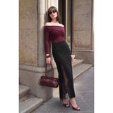 Lela Triko Dantelli Yırtmaç Detaylı Maxi Boy Etek Kadın Etek 680ET00117 - Siyah