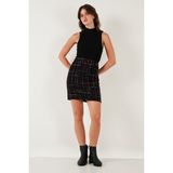 Lela Tüvit Desenli Slim Fit Yüksek Bel Mini Boy Etek Bayan Etek 5866436 - Siyah