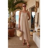 Lela Uzun Elbise Kadın Yazlık Regular Fit İp Askılı Taş Renkli Şık Silüet 5865732 - XL