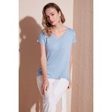 Lela V Yaka Rahat Kesim Bluz Bayan Bluz 5862000 - Bebek Mavisi