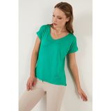 Lela V Yaka Rahat Kesim Bluz Bayan Bluz 5862000 - Yeşil-GN49