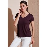 Lela V Yaka Rahat Kesim Yırtmaçlı Bluz Bayan Bluz 5862000 - Vişne