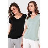 Lela V Yaka Relaxed Fit Yırtmaç Detaylı 2'li Paket Bluz Bayan BLUZ 5862000S2