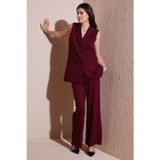Lela Wide Leg Orta Yüksek Bel Bol Paça Kumaş Bayan Pantolon 6522974 BORDO
