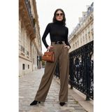 Lela Wide Leg Yüksek Bel Bol Paça Kemer Detaylı Bayan Pantolon 6923855 HAKİ